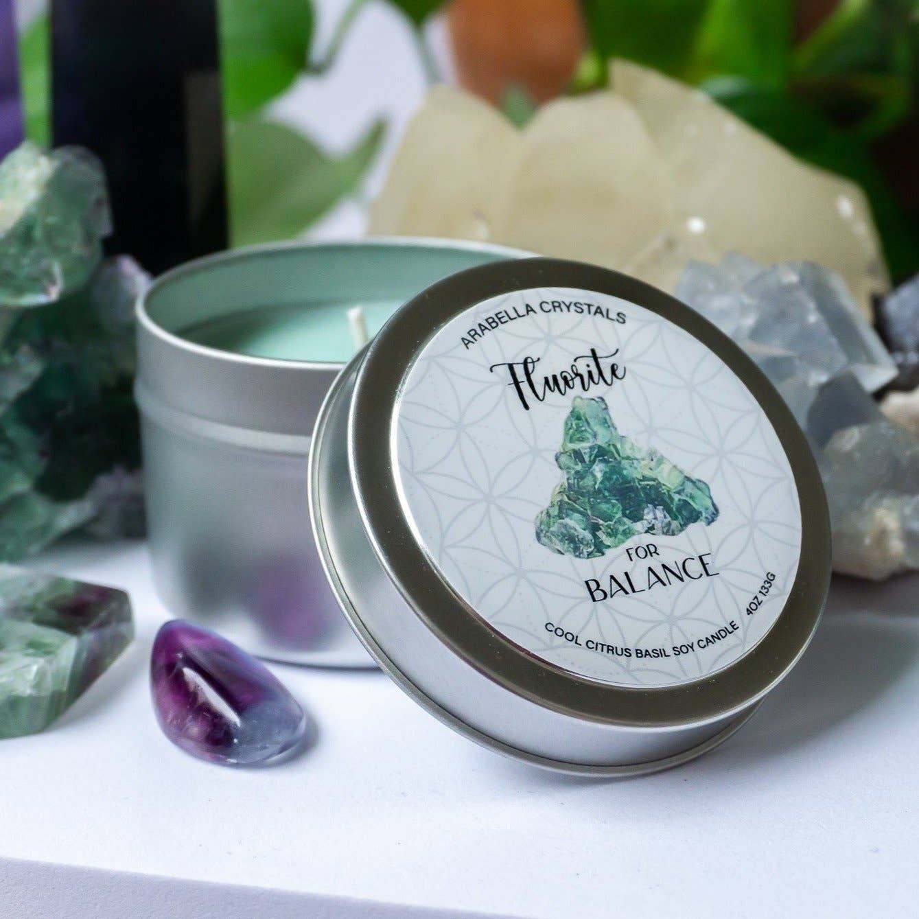 Fluorite Crystal Candle Tin