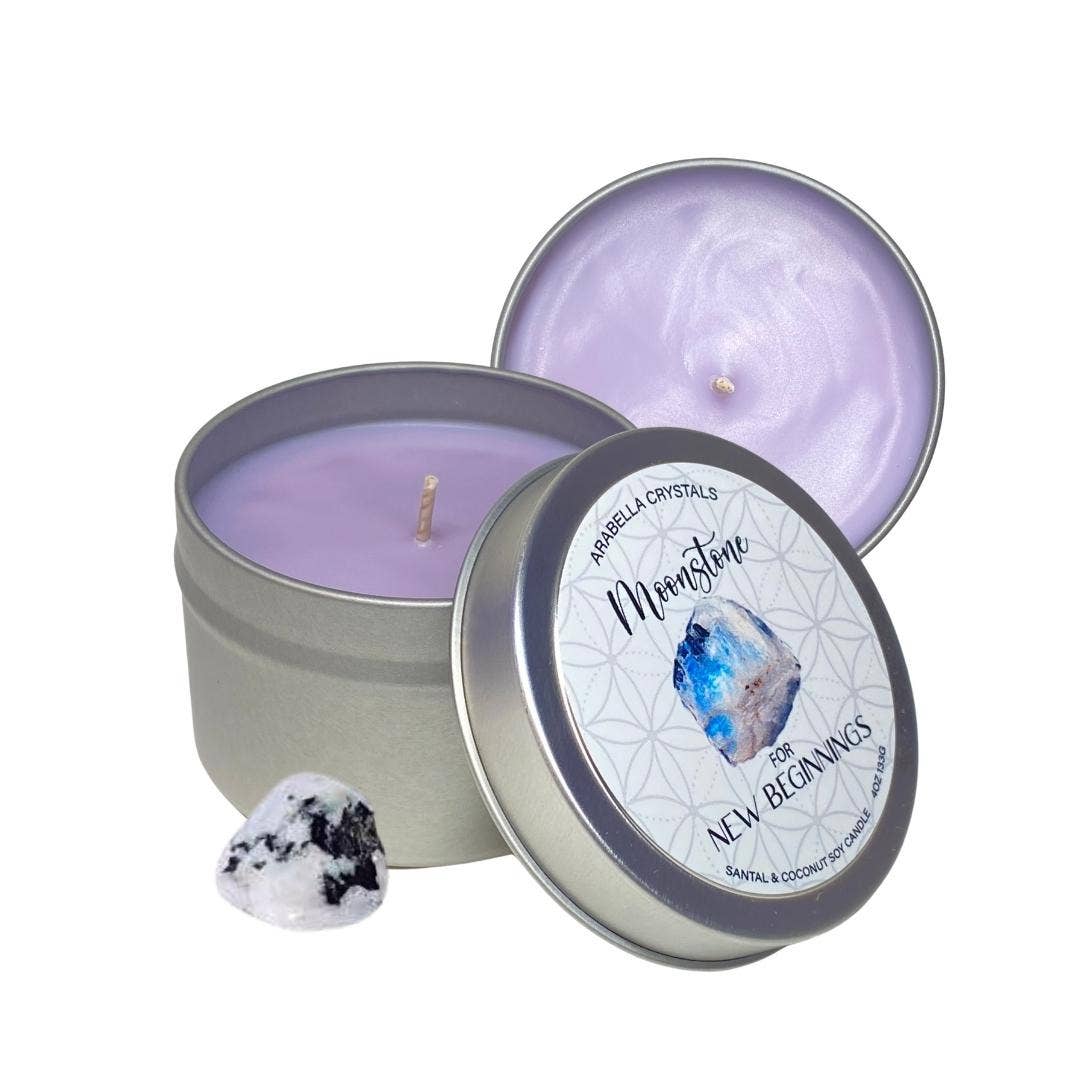 Moonstone Crystal Candle Tin