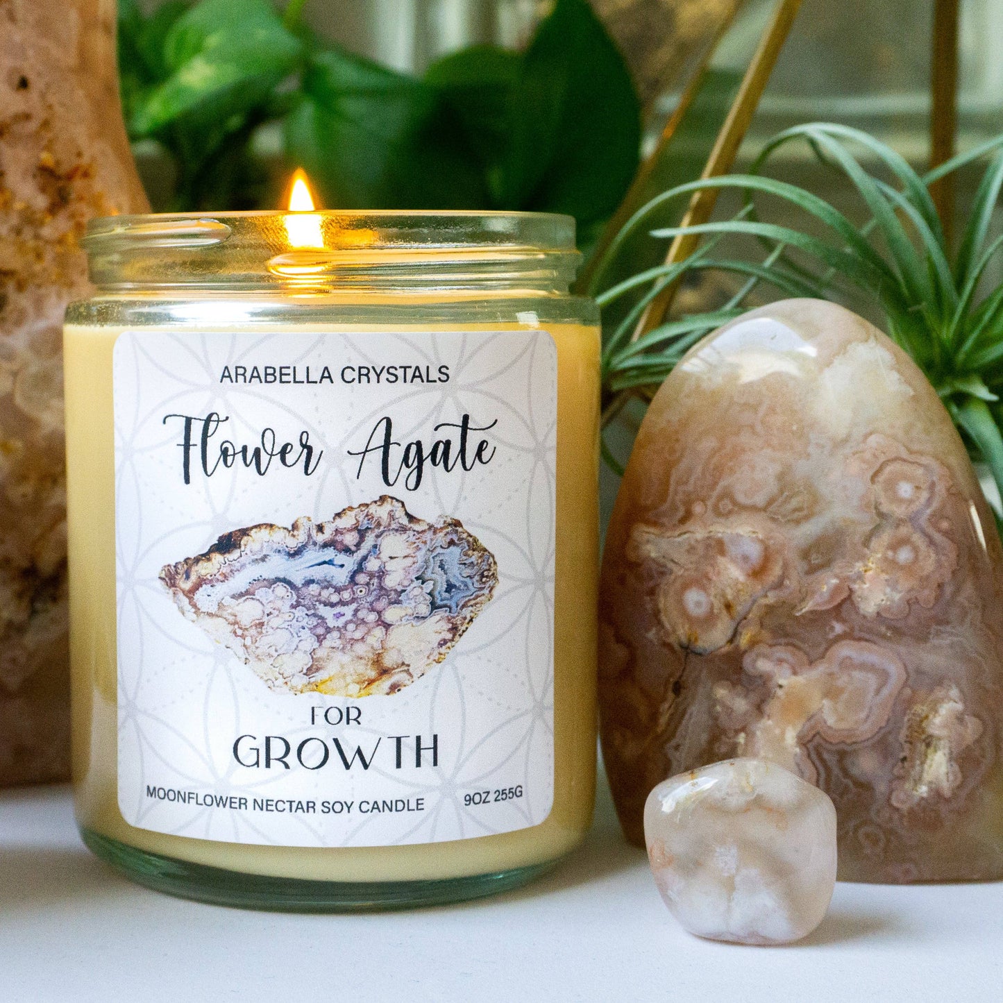 Flower Agate Crystal Candle Jar