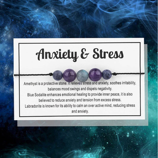 Anxiety & Stress Intention Gemstone Bracelet with Wax Cord