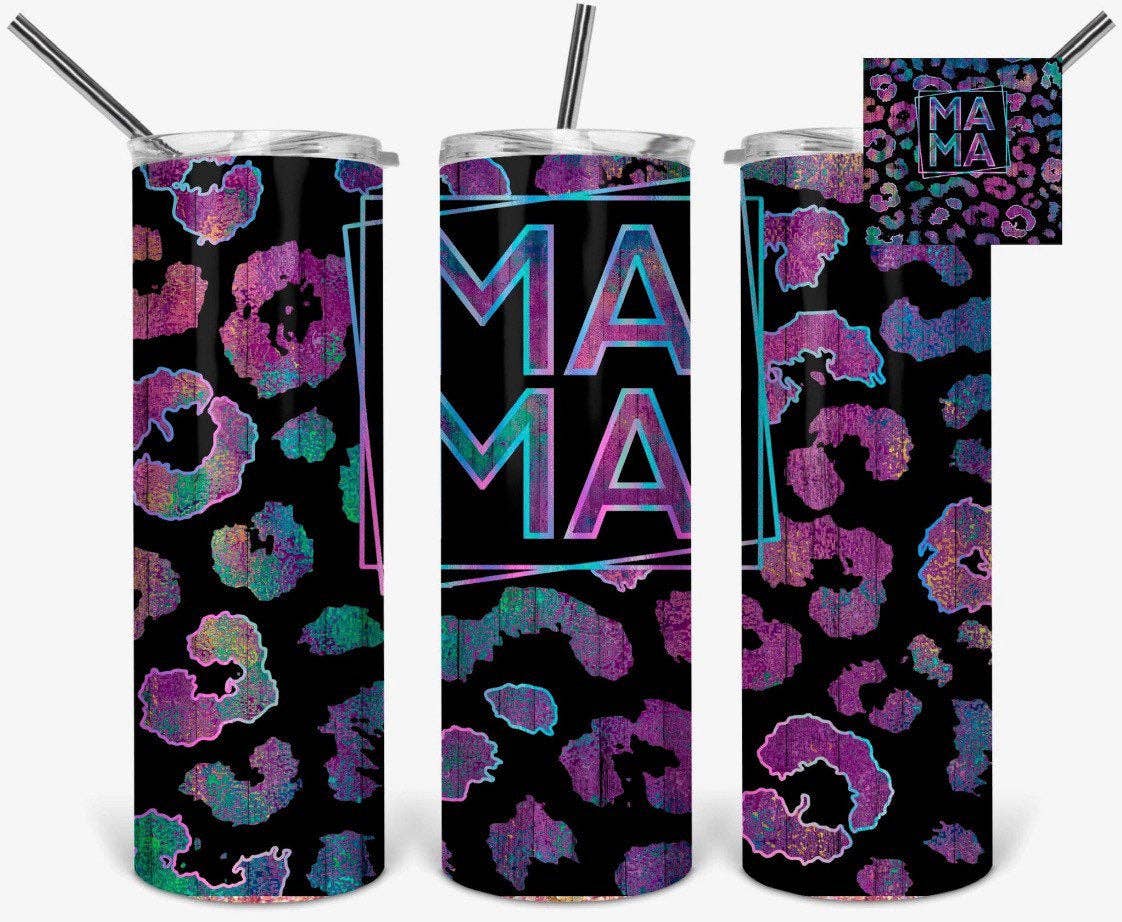 Mama Rainbow Iridescent Cheetah Print Tumbler