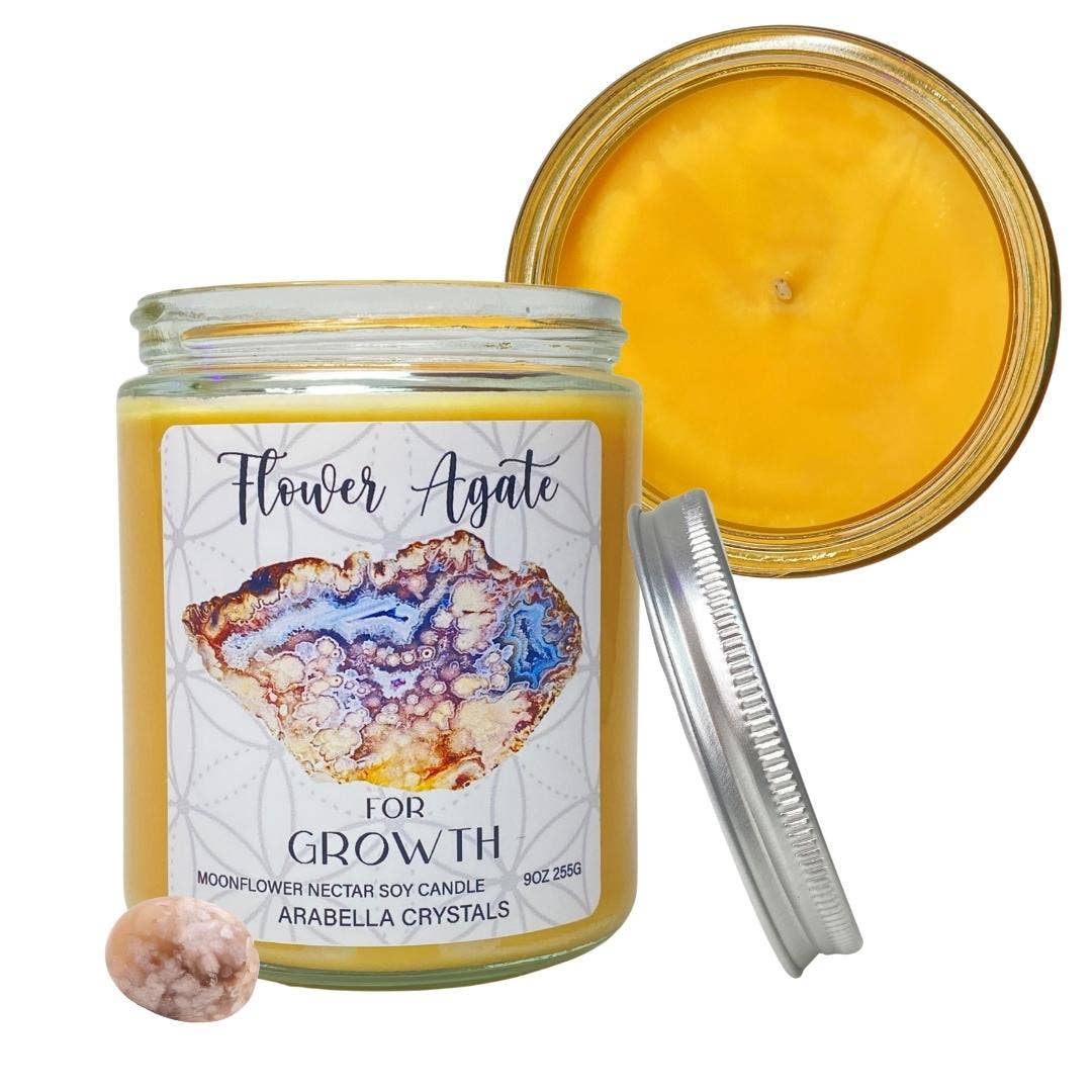 Flower Agate Crystal Candle Jar